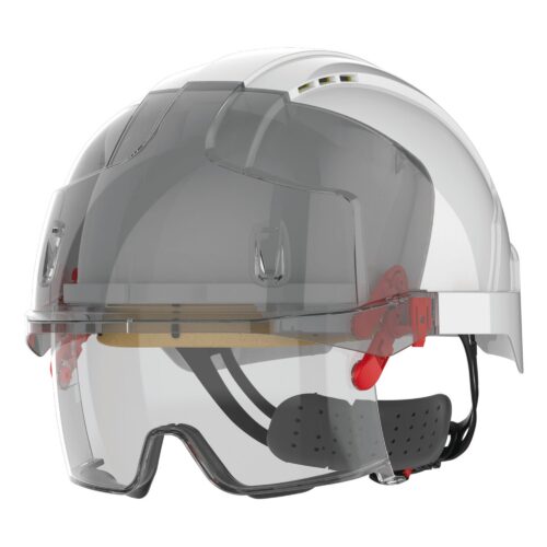 Casco de seguridad EVO® VISTAlens™, micro-visera, ventilado, con sobregafas antivaho y anti-rayado KN integradas