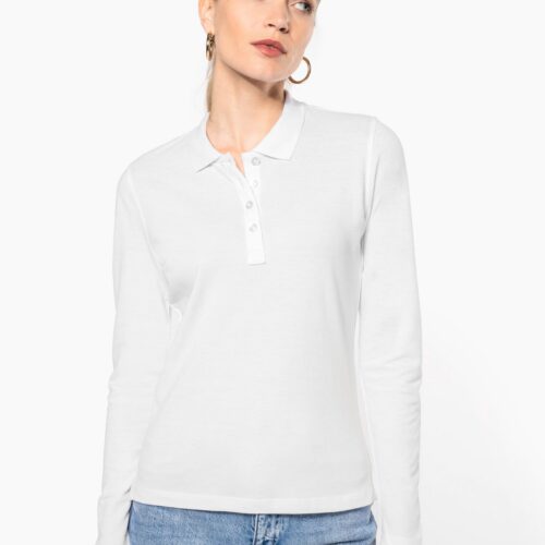 Polo piqué de manga larga de mujer